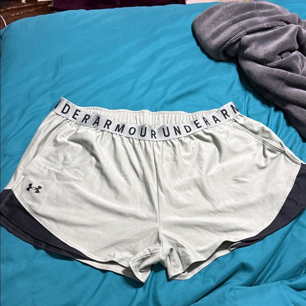 Under Armour Women's Light Gray Athletic Shorts with Black Trim